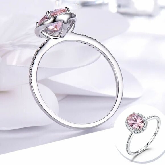 NWT Pink Sapphire Ring Sz.8 S925 Silver Halo Oval Solitaire Quiet Luxury Glam - Picture 7 of 10